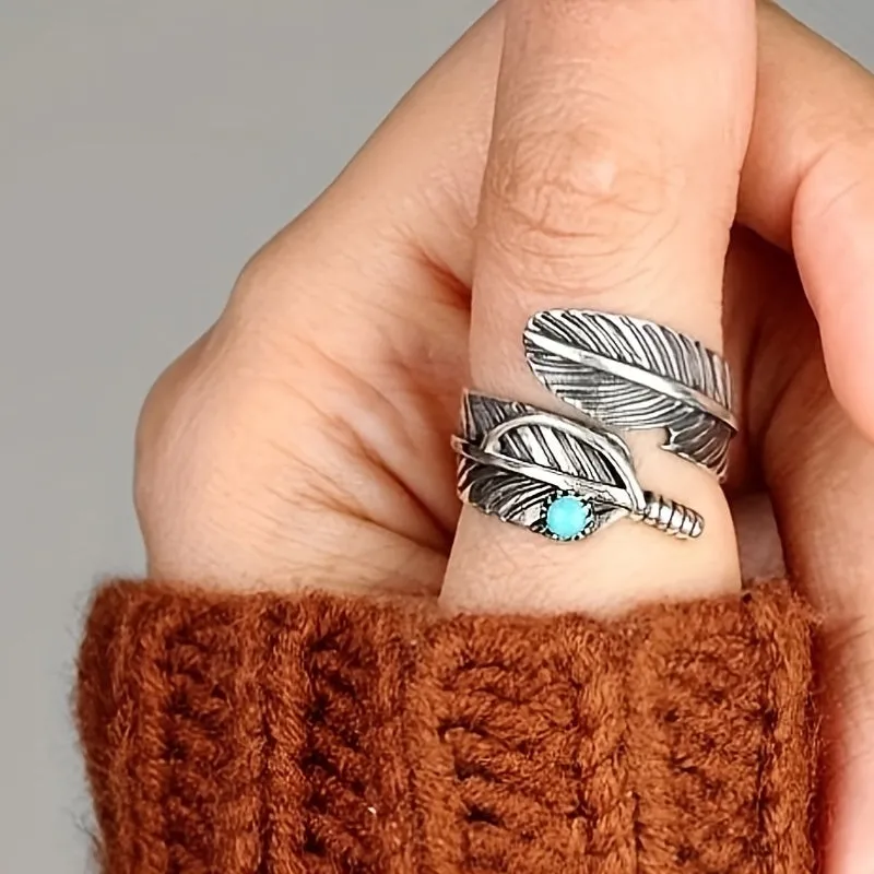 Men's Alloy Geometric Feather Shape Adjustable Ring
