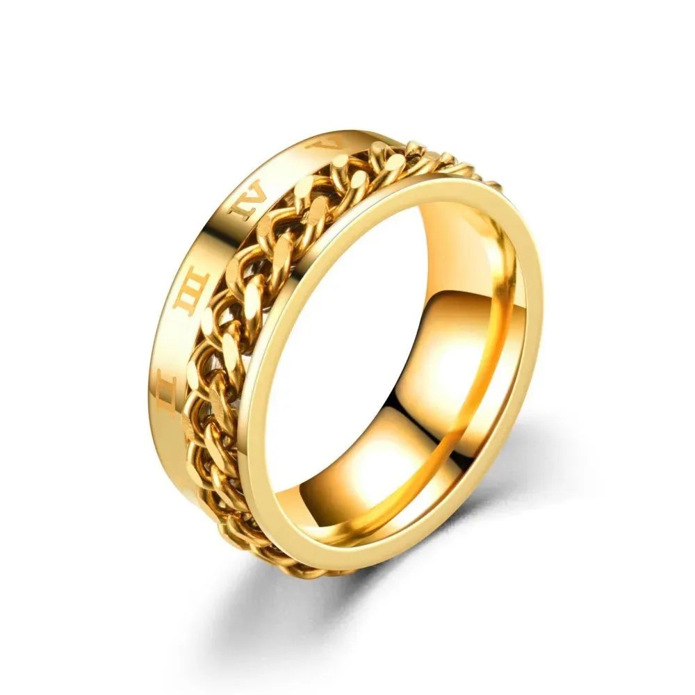 Men's Black Stainless Steel Spinner Ring – Roman Numerals Fidget Anxiety Band