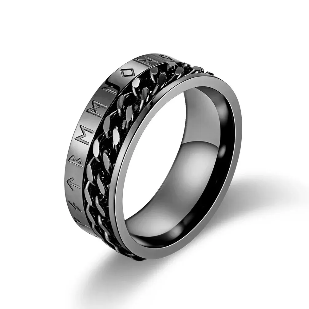 Men's Black Stainless Steel Spinner Ring – Roman Numerals Fidget Anxiety Band