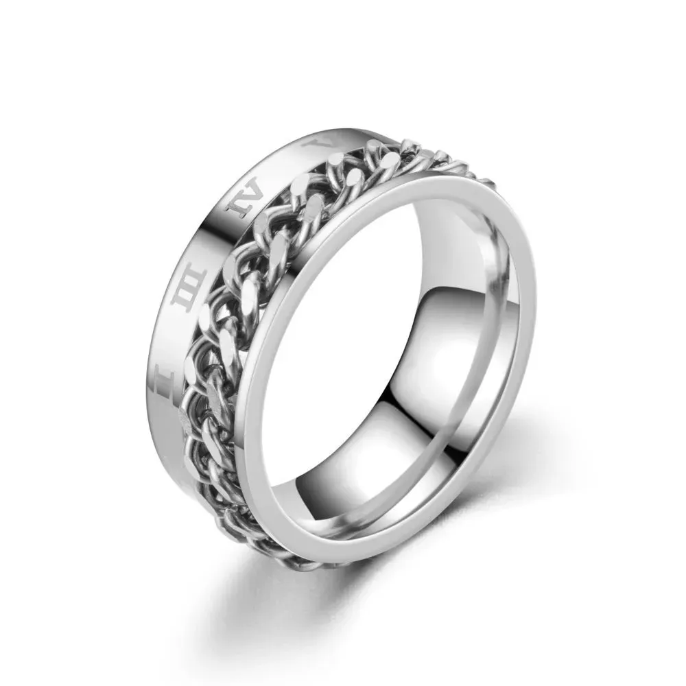 Men's Black Stainless Steel Spinner Ring – Roman Numerals Fidget Anxiety Band