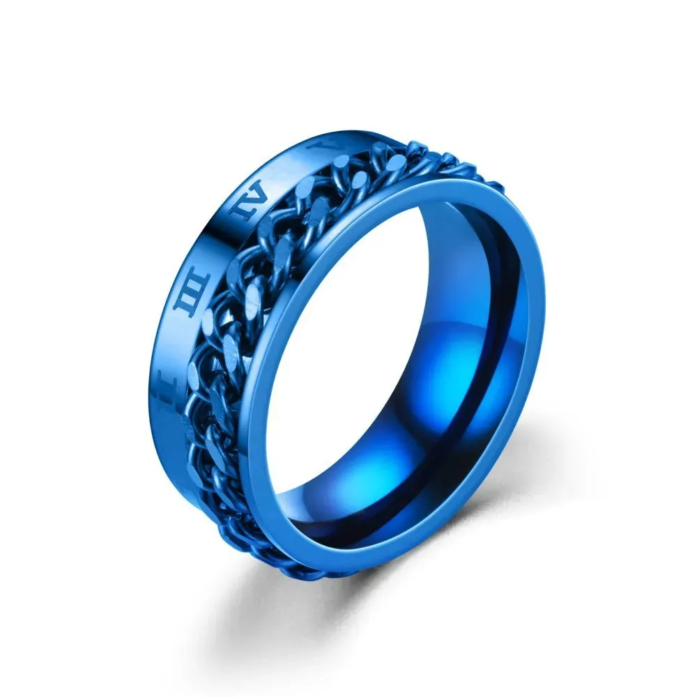 Men's Black Stainless Steel Spinner Ring – Roman Numerals Fidget Anxiety Band