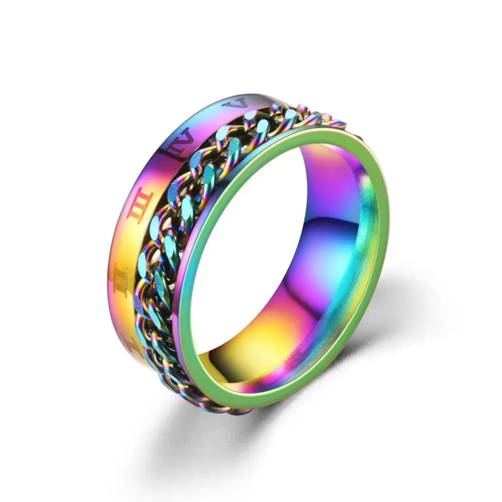 Men's Black Stainless Steel Spinner Ring – Roman Numerals Fidget Anxiety Band