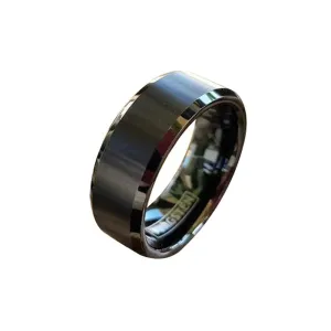 Men's Black Tungsten Ring w/ Brushed Finish and High Polished Beveled Edges 6mm & 8mm