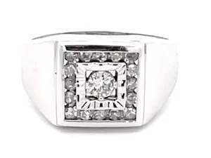 Mens Diamond Halo Pinky Ring in 14k White Gold