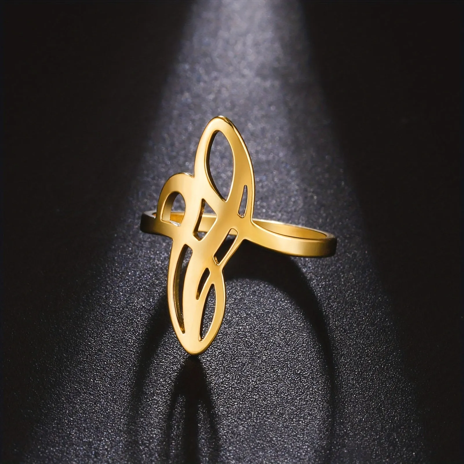 Men's Golden Steel Hollow Out Twist Ring Stainless Steel Wedding Jewelry