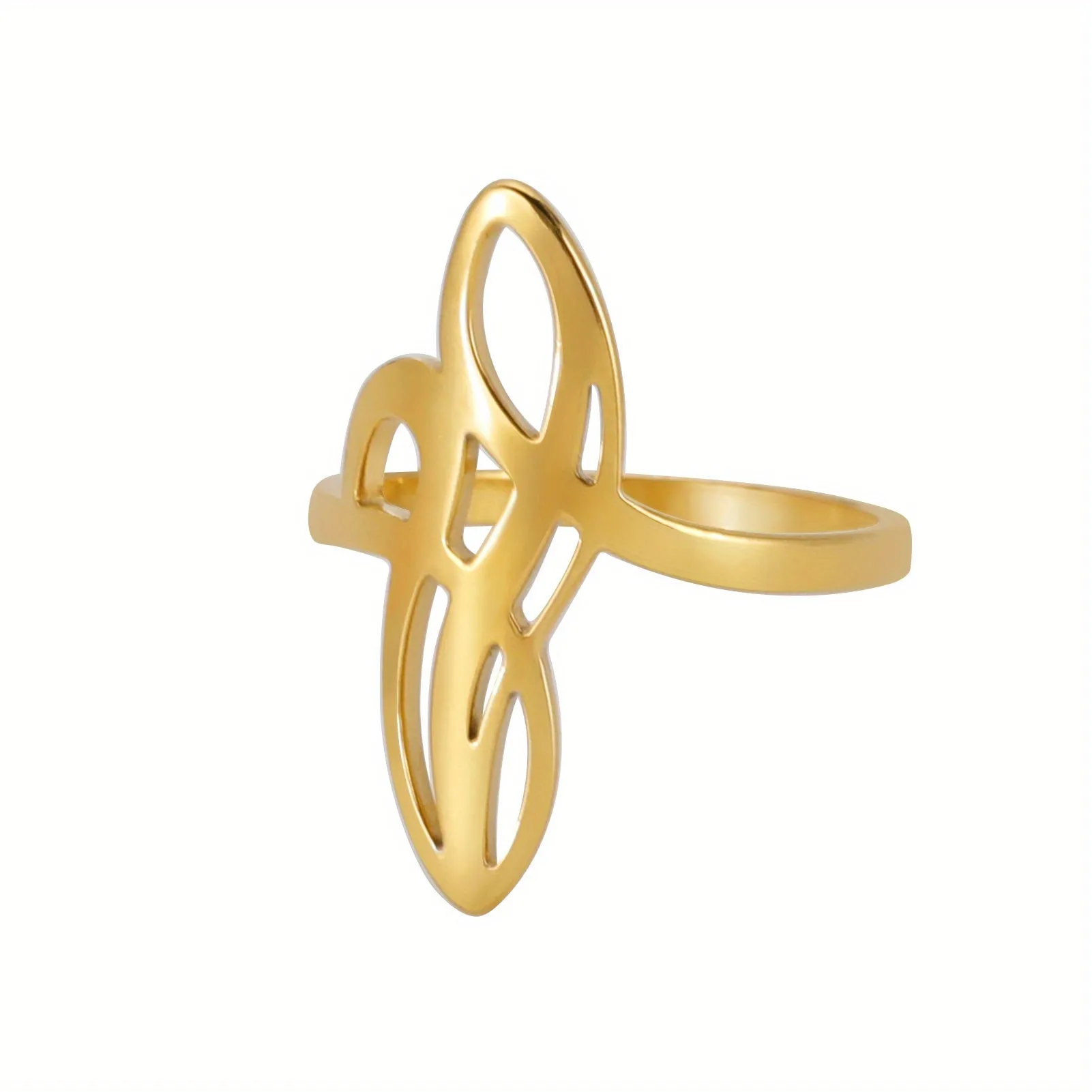 Men's Golden Steel Hollow Out Twist Ring Stainless Steel Wedding Jewelry