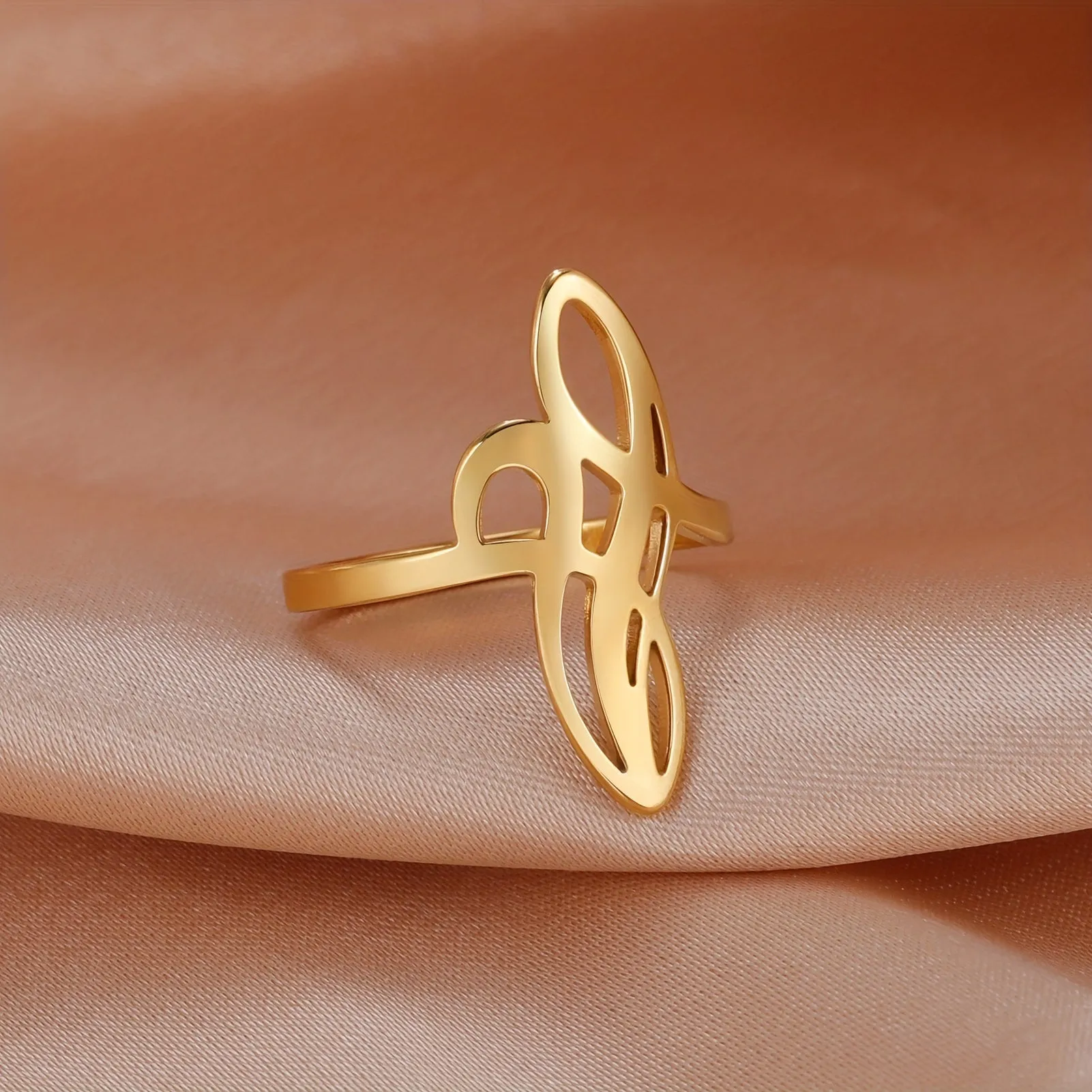 Men's Golden Steel Hollow Out Twist Ring Stainless Steel Wedding Jewelry