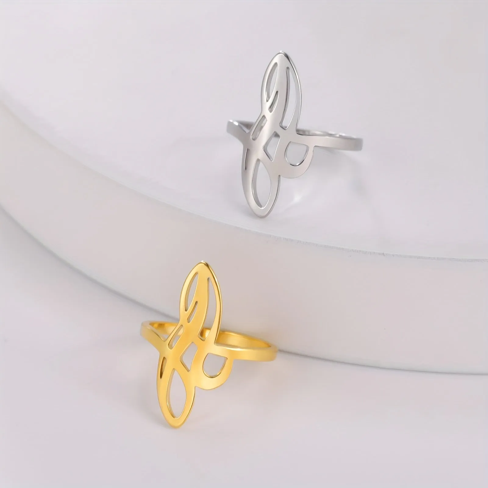 Men's Golden Steel Hollow Out Twist Ring Stainless Steel Wedding Jewelry