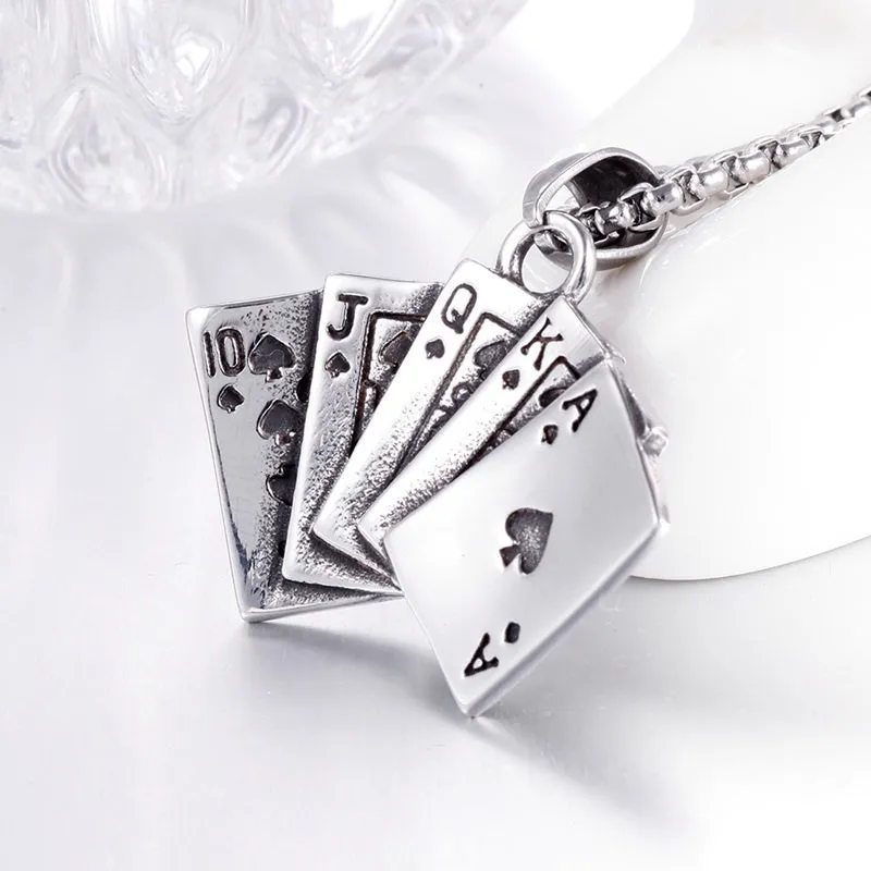 Men's Hip Hop Poker Card AKQJ10 Heart Flush Pendant Necklace