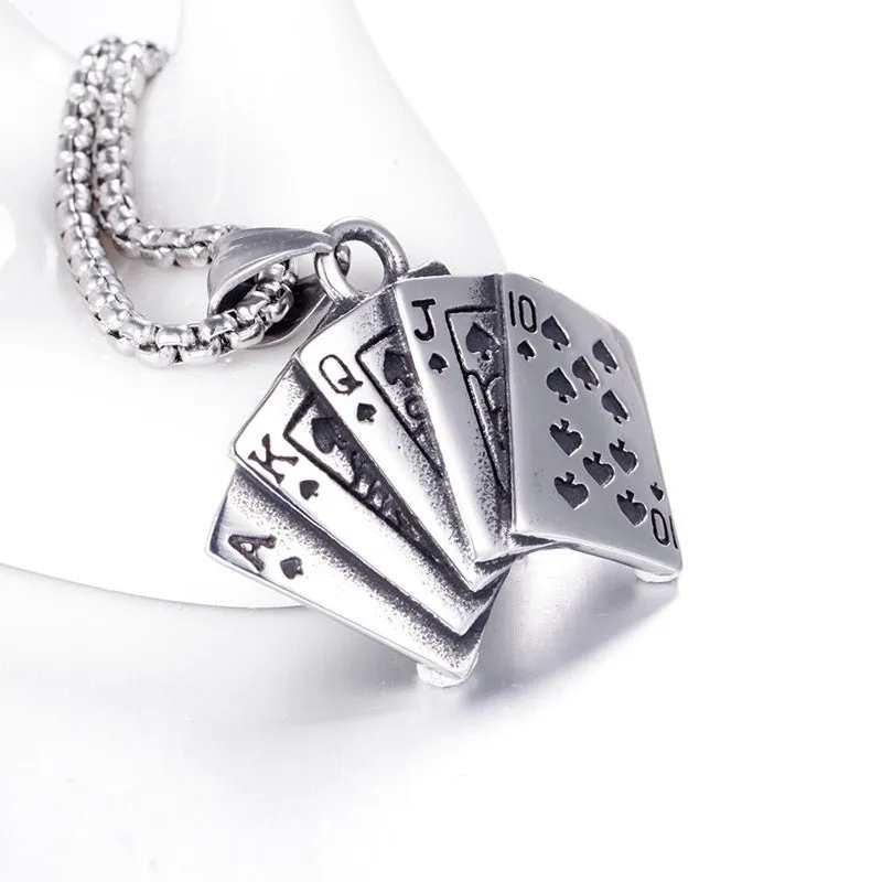 Men's Hip Hop Poker Card AKQJ10 Heart Flush Pendant Necklace