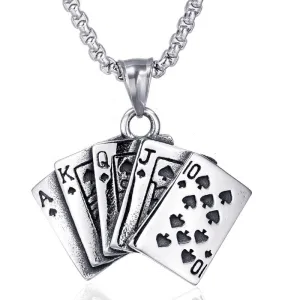 Men's Hip Hop Poker Card AKQJ10 Heart Flush Pendant Necklace
