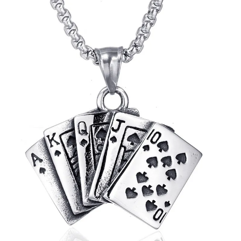 Men's Hip Hop Poker Card AKQJ10 Heart Flush Pendant Necklace