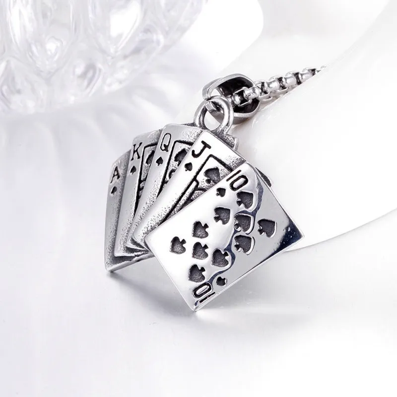 Men's Hip Hop Poker Card AKQJ10 Heart Flush Pendant Necklace