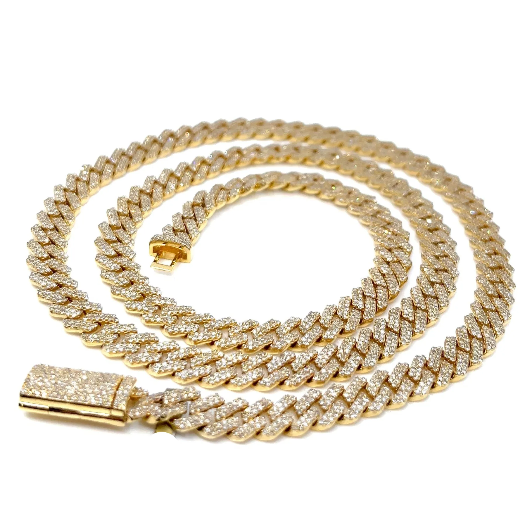 Mens Iced Out 10k Gold 6.5mm Miami Cuban Link w/ Natural Diamonds Necklace Chain - SNK17265A