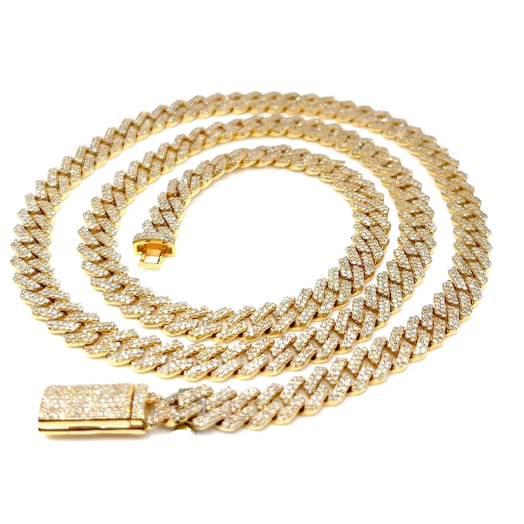 Mens Iced Out 10k Gold 6.5mm Miami Cuban Link w/ Natural Diamonds Necklace Chain - SNK17265A