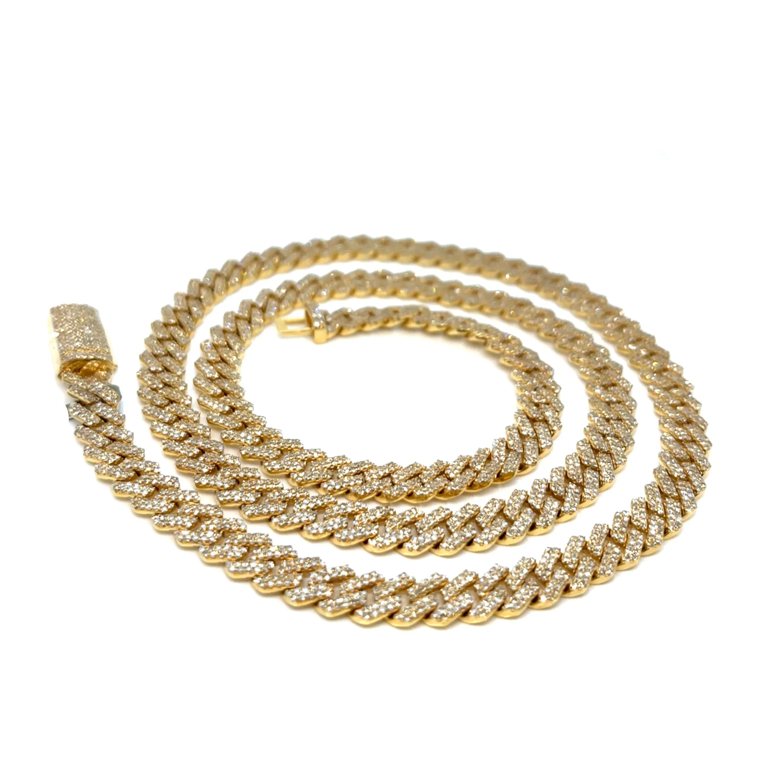 Mens Iced Out 10k Gold 6.5mm Miami Cuban Link w/ Natural Diamonds Necklace Chain - SNK17265A