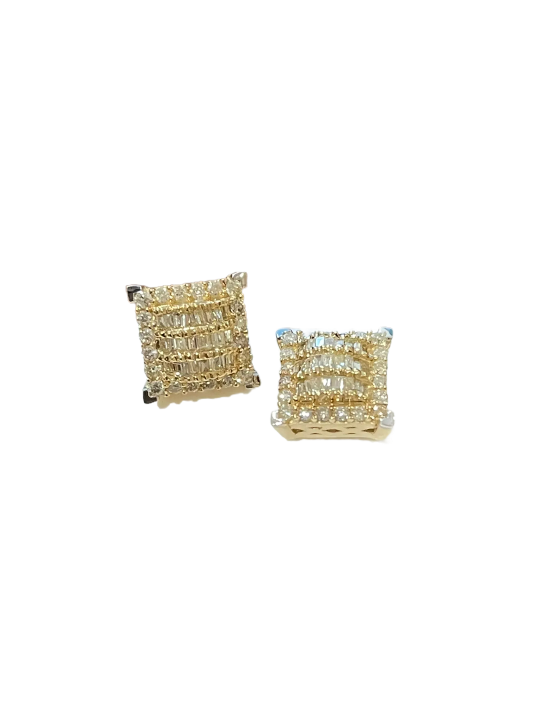 Men's Princess Textured Diamond Stud Earrings - 1.00 Carats in 10KT Yellow Gold