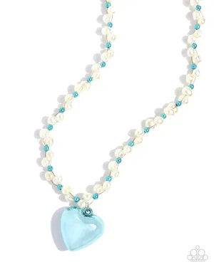 Mermaid Model - Blue - Metallic Bead and Heart White Baroque Pearl Paparazzi Short Necklace
