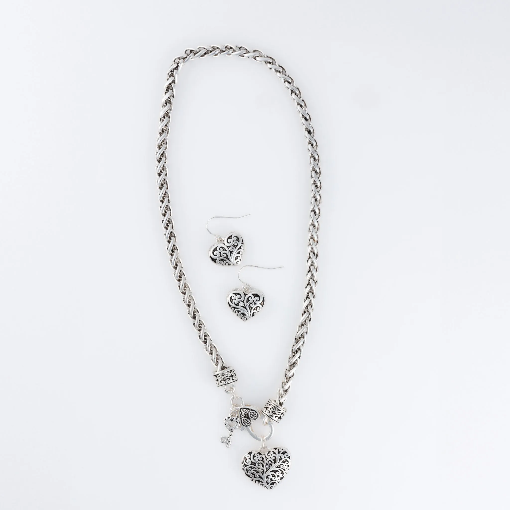 Miah Heart Charm Necklace & Earring Set