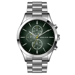 Michael Fellini Silver Stainless Steel Green Dial Chronograph Quartz Watch for Gents - MF-2351-03