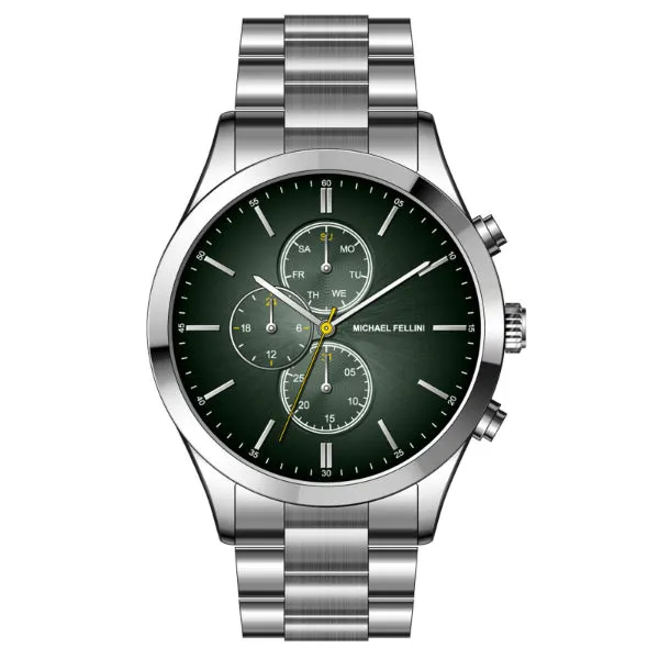 Michael Fellini Silver Stainless Steel Green Dial Chronograph Quartz Watch for Gents - MF-2351-03