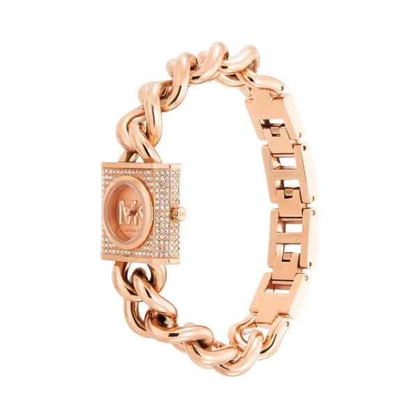 Michael Kors MK Chain Lock Rose Gold Stainless Steel Rose Gold Dial Quartz Watch for Ladies - MK4827