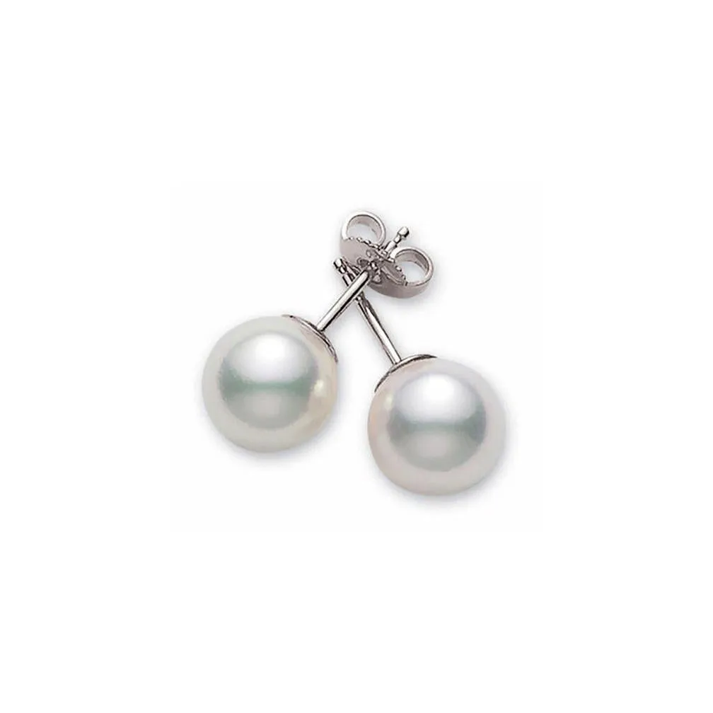 Mikimoto 18K White Gold Akoya A Quality Pearl Stud Earrings in 7.5 - 8mm