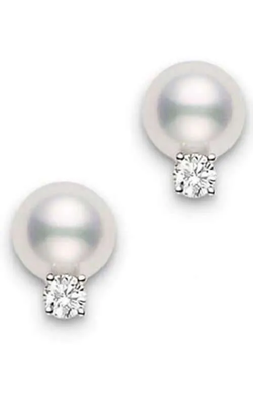 Mikimoto Stud Earrings Akoya Pearl 7.5mm White Gold and Diamond (PES753DW)