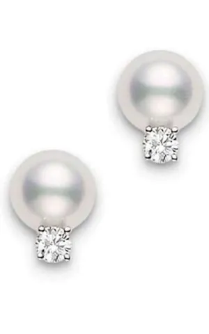 Mikimoto Stud Earrings Akoya Pearl 7.5mm White Gold and Diamond (PES753DW)