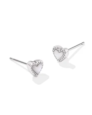 Mini Ari Heart Stud Earring in Rhodium Ivory Mother of Pearl