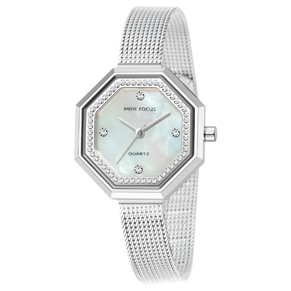 Mini Focus Silver Mesh Bracelet Silver Dial Quartz Watch for Ladies - MF0304L-01