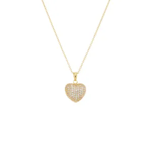 Mini Pavé Puffy Heart Charm Necklace