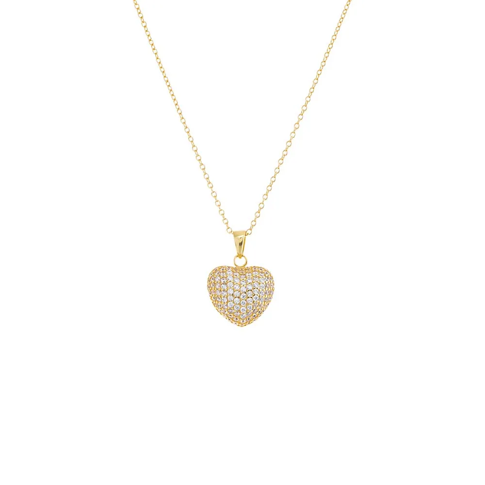 Mini Pavé Puffy Heart Charm Necklace