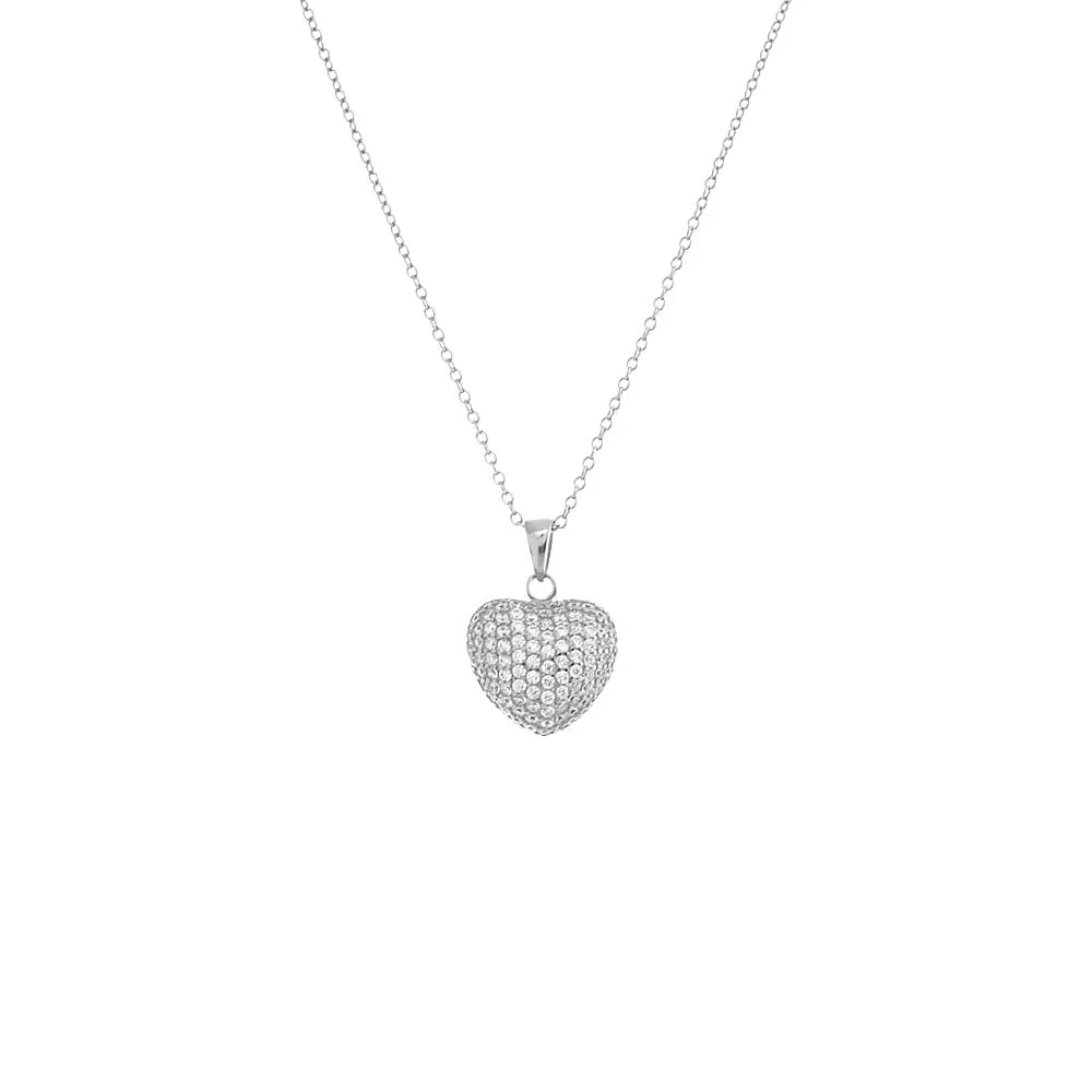 Mini Pavé Puffy Heart Charm Necklace