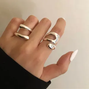 Minimalist Silver Colour Ring for Women Fashion Creative Hollow Irregular Geometric Rings Set Birthday Party Jewelry Gift