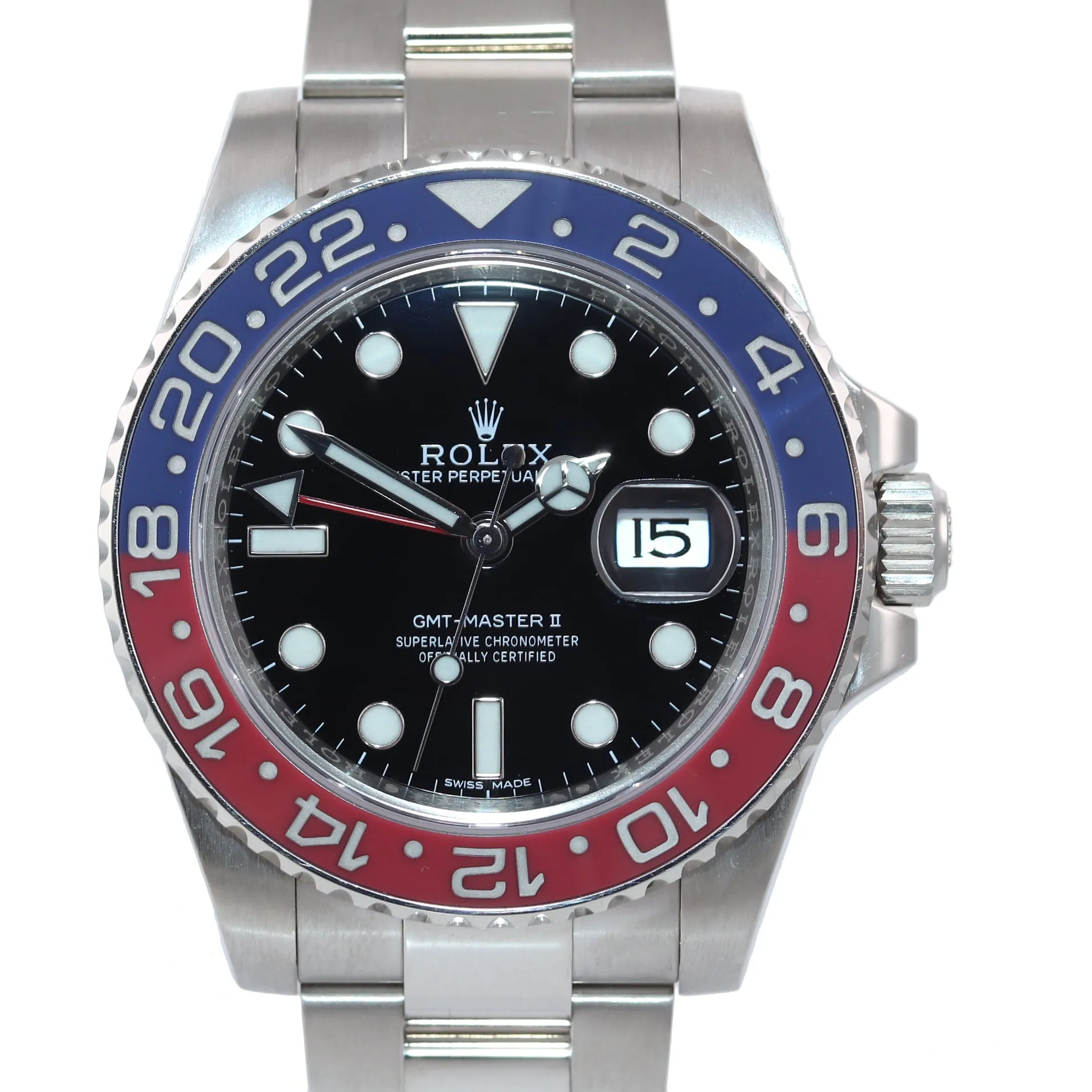 MINT 2015 PAPERS Rolex GMT-Master II MK1 Pepsi 18K White Gold 116719BLRO Watch