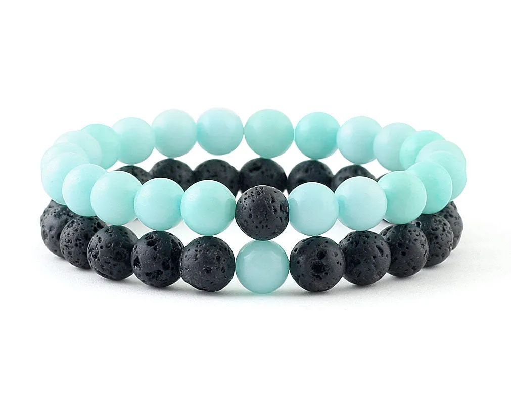 Mint and black matching couple bracelets