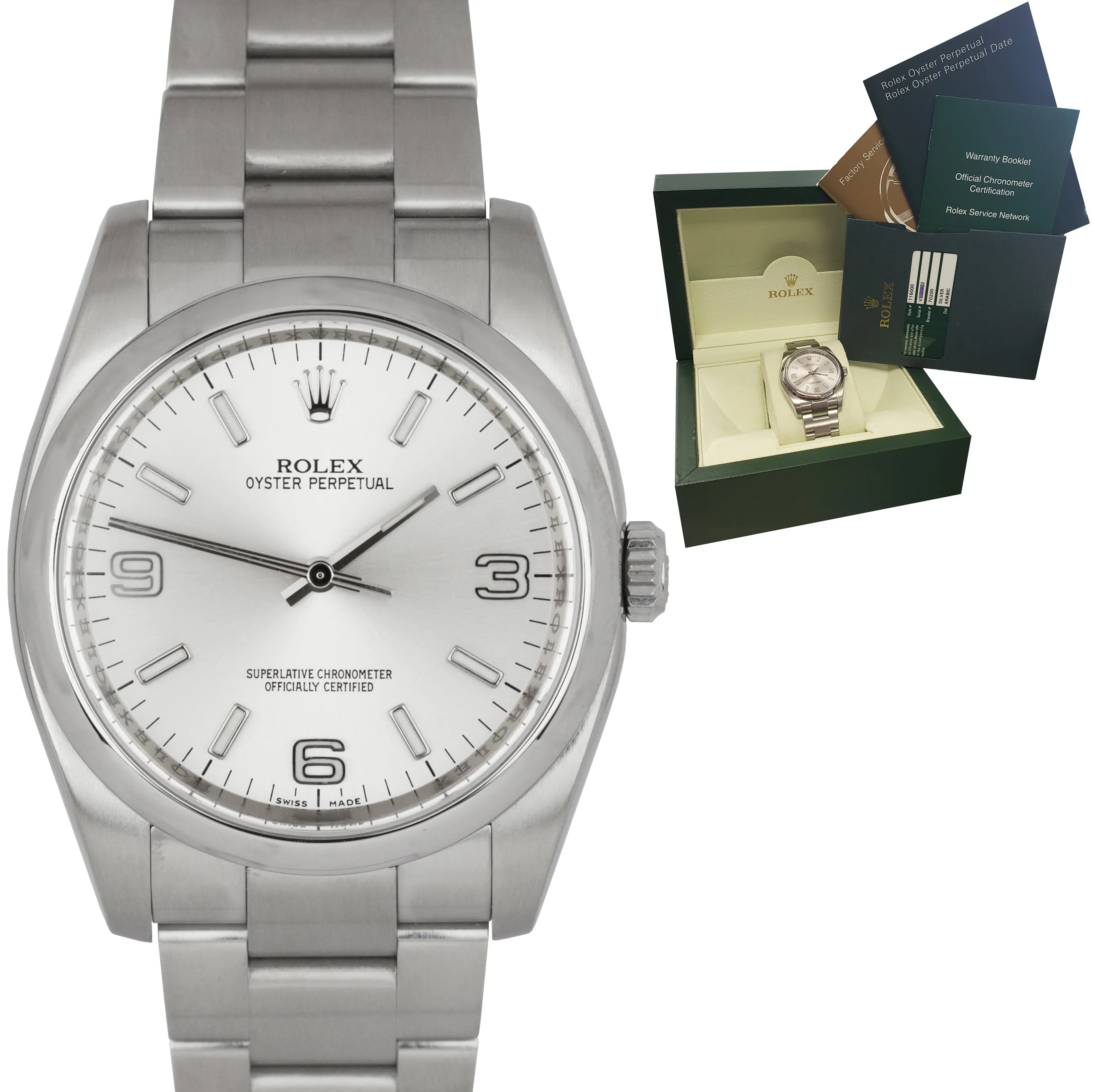 Mint Rolex Oyster Perpetual 36mm Stainless Steel Arabic Stick Watch 116000
