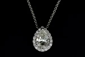 Modern 14K White Gold 1.20 Carat Pear Shaped Diamond Halo Pendant Necklace