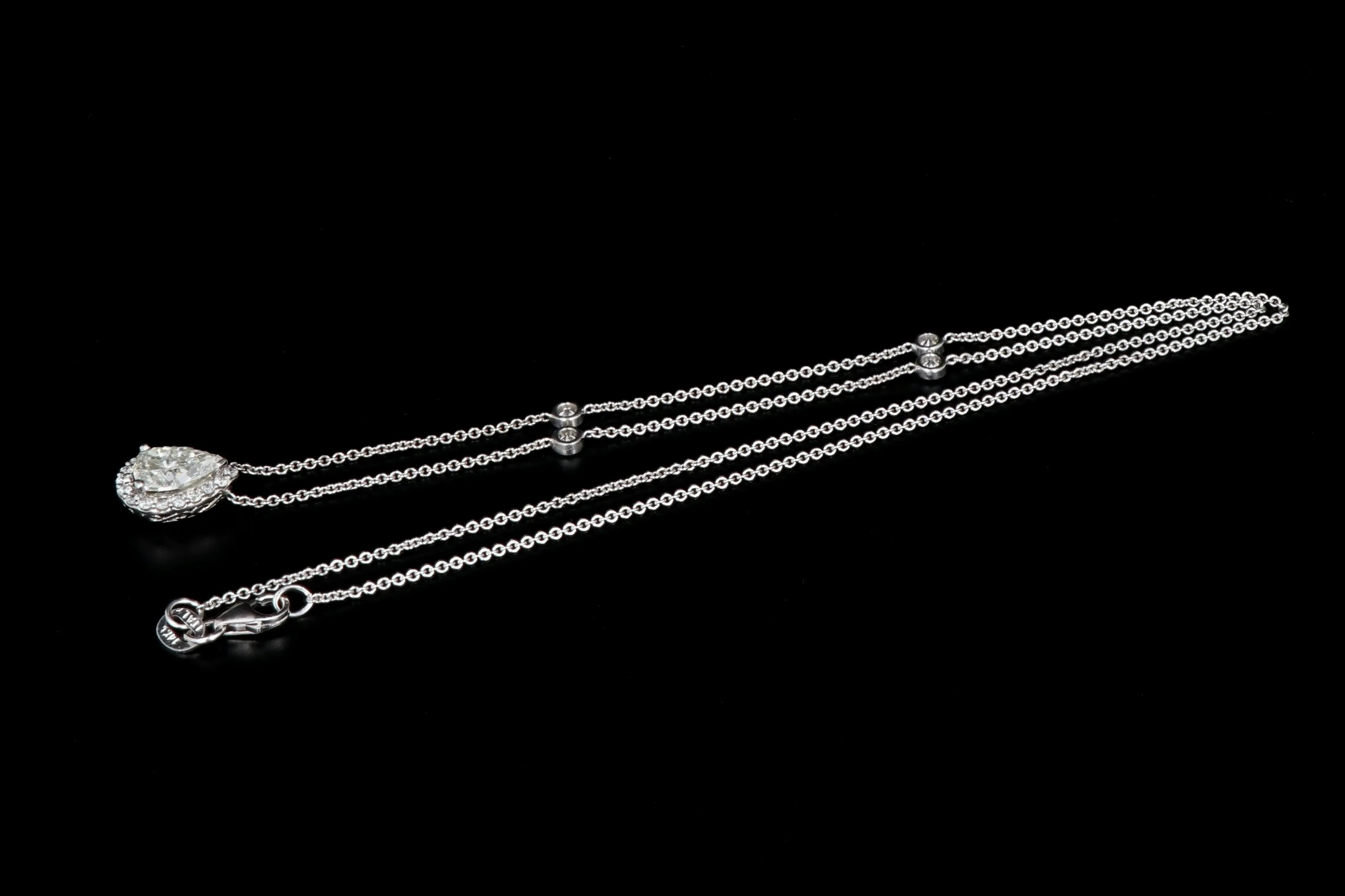 Modern 14K White Gold 1.20 Carat Pear Shaped Diamond Halo Pendant Necklace