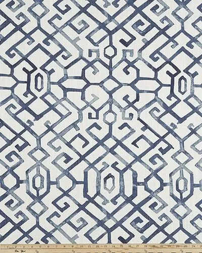 Modern Single Fold Roman Valance in Blue and White Geometric Print, Fully Lined, 100% Cotton, Custom Made Window Treatments