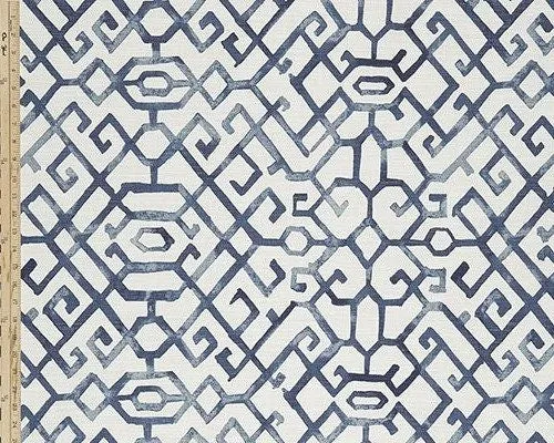 Modern Single Fold Roman Valance in Blue and White Geometric Print, Fully Lined, 100% Cotton, Custom Made Window Treatments