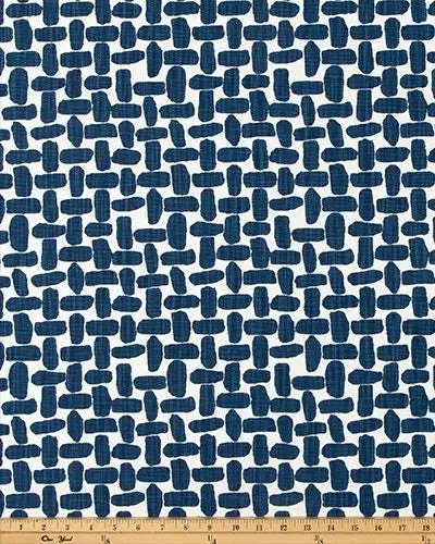 Modern Single Fold Valance in Farley Print of Blue and White Fabric, 100% Cotton, Custom Made, Fully Lined Curtains