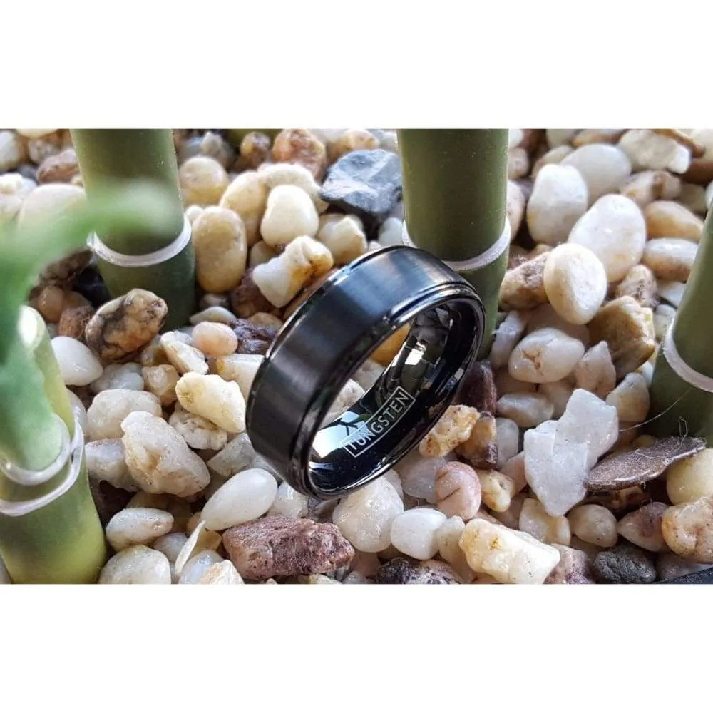 MONTANA Men's Black Tungsten Carbide Ring With Brushed Finish & Beveled Edges 8mm