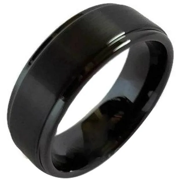 MONTANA Men's Black Tungsten Carbide Ring With Brushed Finish & Beveled Edges 8mm