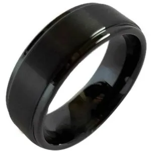 MONTANA Men's Black Tungsten Carbide Ring With Brushed Finish & Beveled Edges 8mm