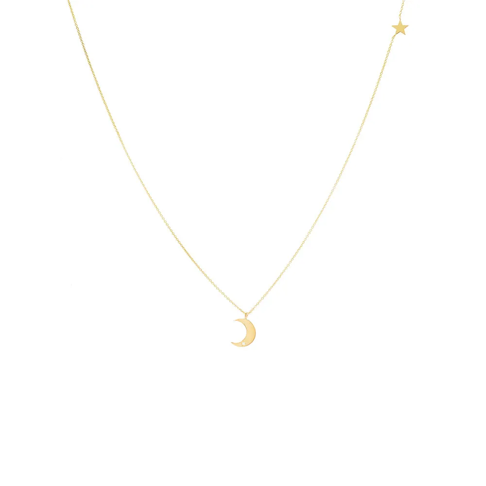 Moon & Star Pendant Necklace 14K