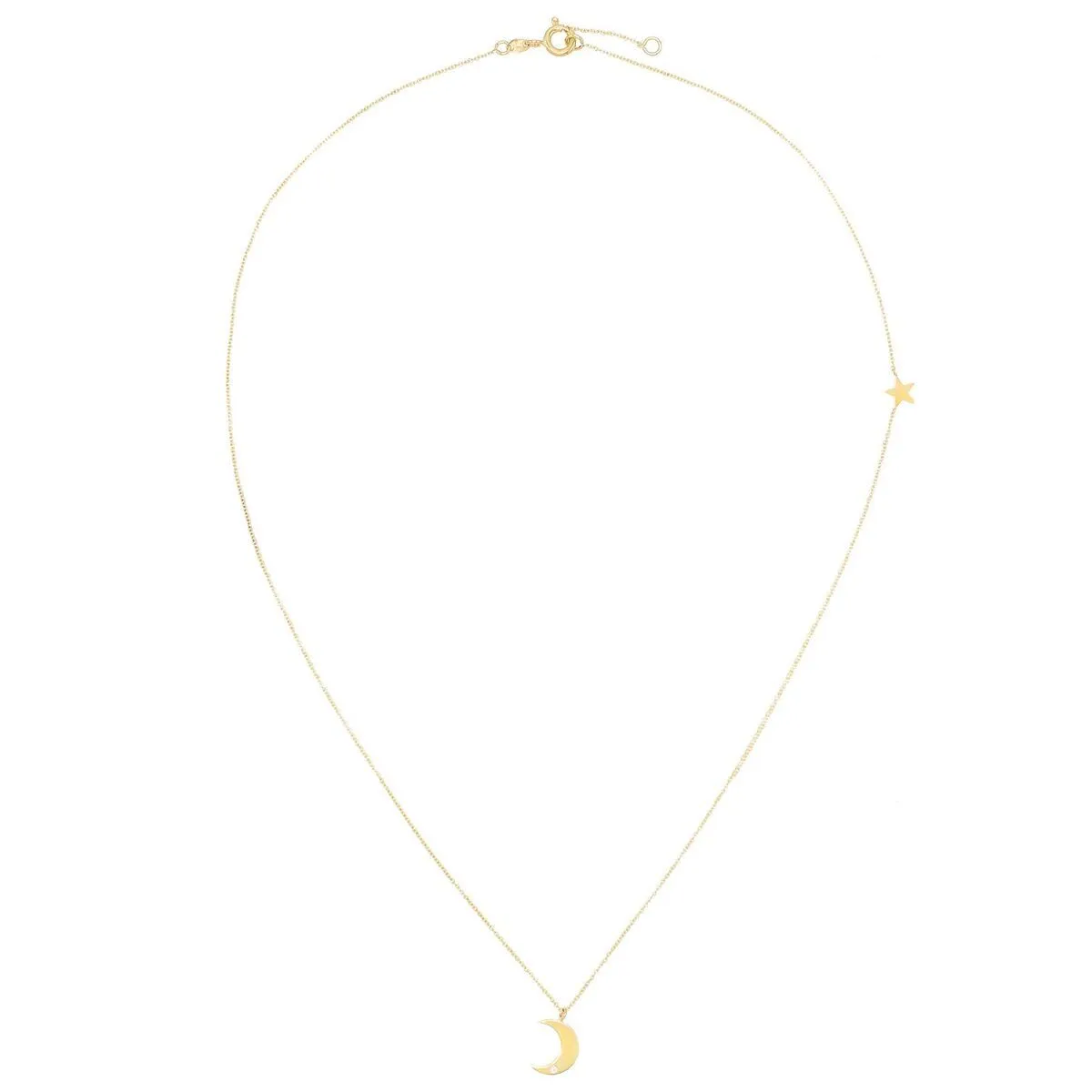 Moon & Star Pendant Necklace 14K