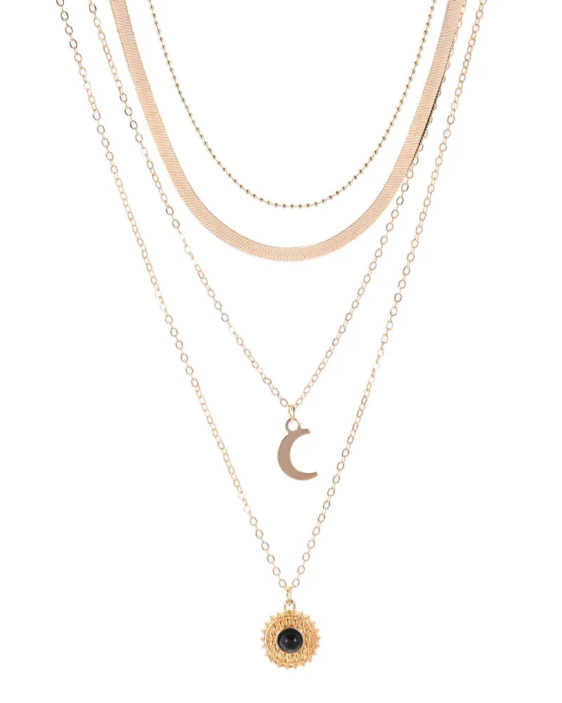 Moon Sun Pendant Multi Layered Necklace
