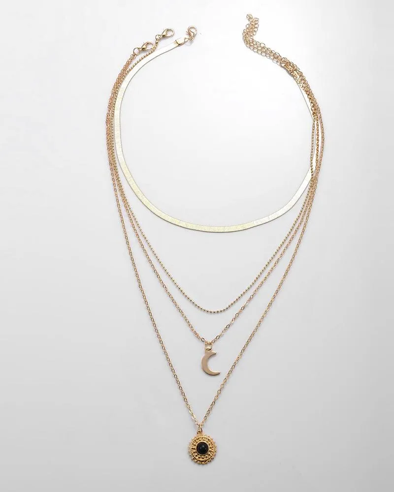Moon Sun Pendant Multi Layered Necklace